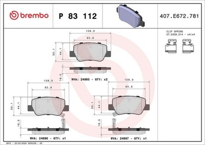 Brake Pad Set, Disc Brake BREMBO P83112 (1 Set - 4 Pieces)