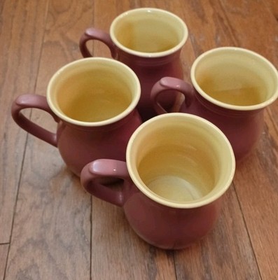 Set Of 4 Vintage Chatsworth Mauve & Yellow Coffee Mugs- England