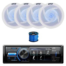 JVC Marine BT AM/FM Radio Receiver, 4X 5.25" 180W LED White Speakers,Wire