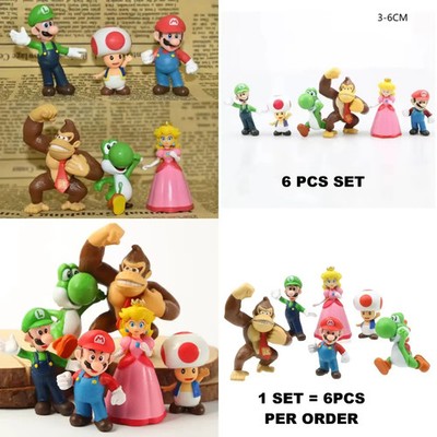 6PCS Super Mario Bros PVC Figures Toy Set Cake Topper Xmas Stocking Party