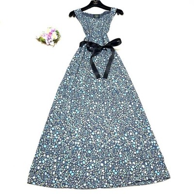 Laura Ashley L A Line Maxi Floral Dress Gray Cotton Sleeveless Summer Auth