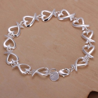925 Sterling Silver Charm Heart Thick Chain Women Bracelet Fashion Jewelry