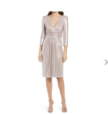 VINCE CAMUTO METALLIC RUCHED WAIST 3/4 SLEEVE COCKTAIL ROSE SHEATH  DRESS sz 6