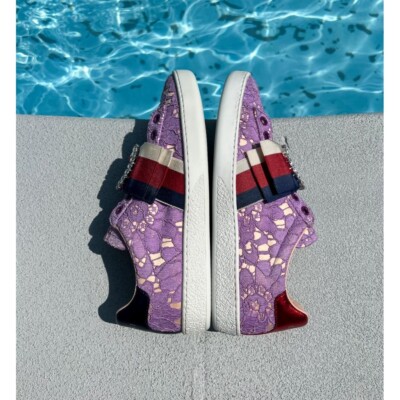 GUCCI New Ace Pink Floral Print Slip-On Low Top Sneakers Size IT36