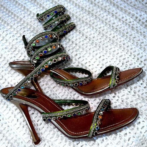 Rene Caovilla embellished Snake Wrap Ankle Heels Rhinestones Sandals 40 US 9.5 - Picture 2 of 12