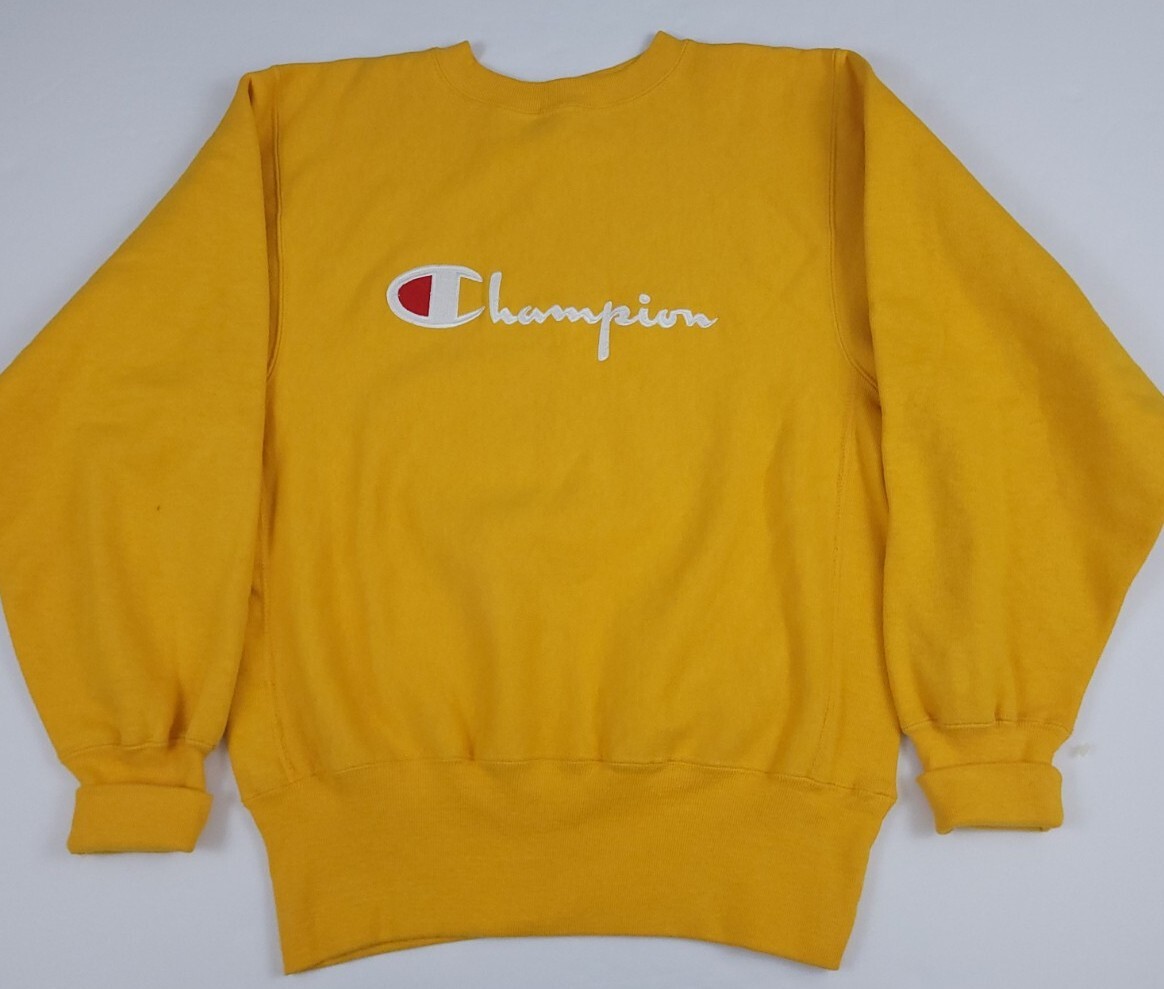 【champion】90s reverse wave sweat yellow Vintage Champion Reverse Weave Sweatshirt Sz S Bright Yellow
