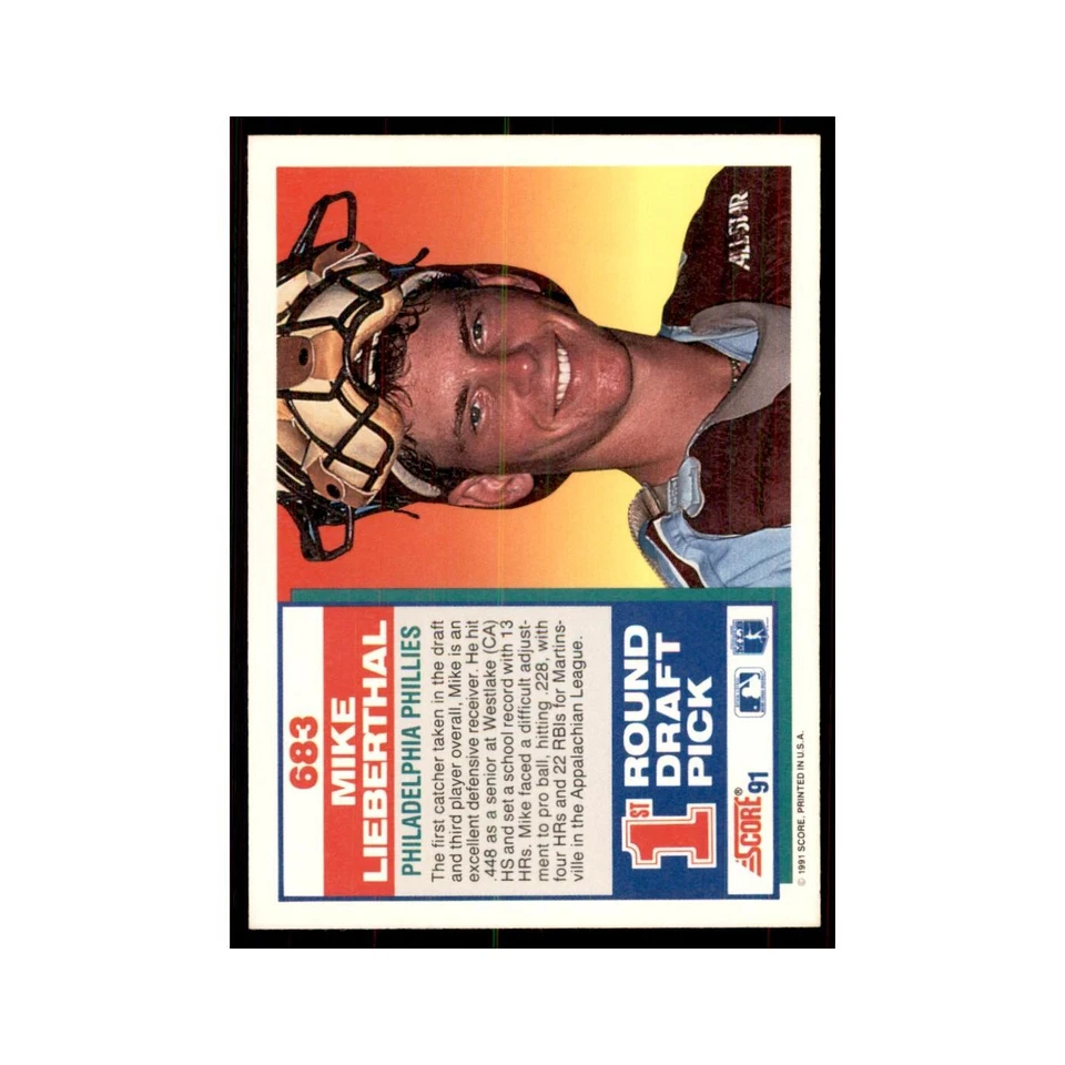 1991 Score Mike Lieberthal Baseball Cards #683 - Image 2 of 3