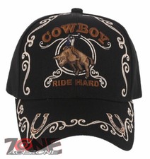 NEW COWBOY RIDE HARD RIDER HORSESHOE COWBOY BASEBALL CAP HAT BLACK