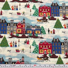 Vintage 1993 Fabric Traditions Christmas Village Cotton Fabric FAT QUARTER 18x22