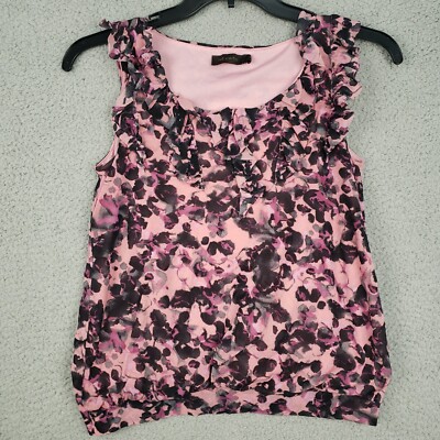 The Limited Blouse Womens Size S Pink Black Floral Ruffle Sleeveless Lined Tank