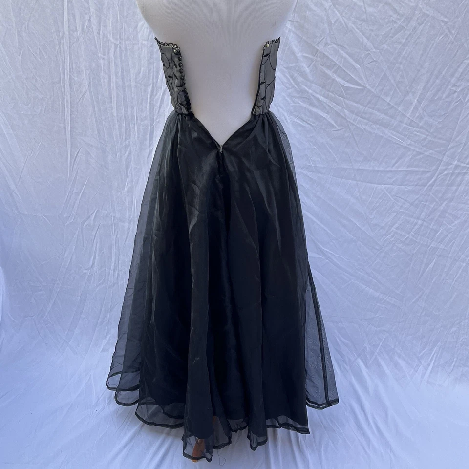 Винтажный Y2K 90-х выпускное платье/платье DE LARU Shelia Yen размер 3/4 черный вышитый тюль - Изображение 3 из 4