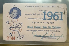 Lawrence Welk National Fan Club 1961 Membership Card (FC86A-2Q4395