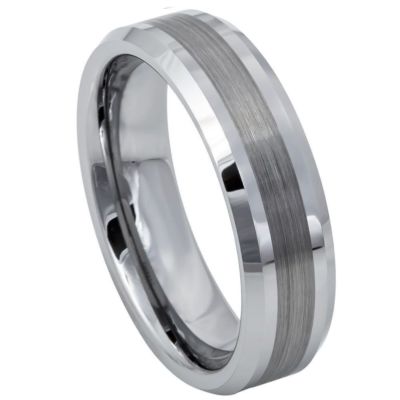 Tungsten Ring Unisex Brushed Center High Shiny Lines on each side Beveled Edge 