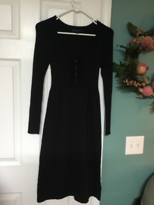 Boden Women's Long Sleeve Ruffle Wool Black Sweater Dress Size