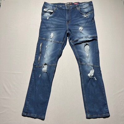 Ecko Unltd Mens Blue Denim Raw 72 Distressed Mid Rise Skinny Jeans Size 38