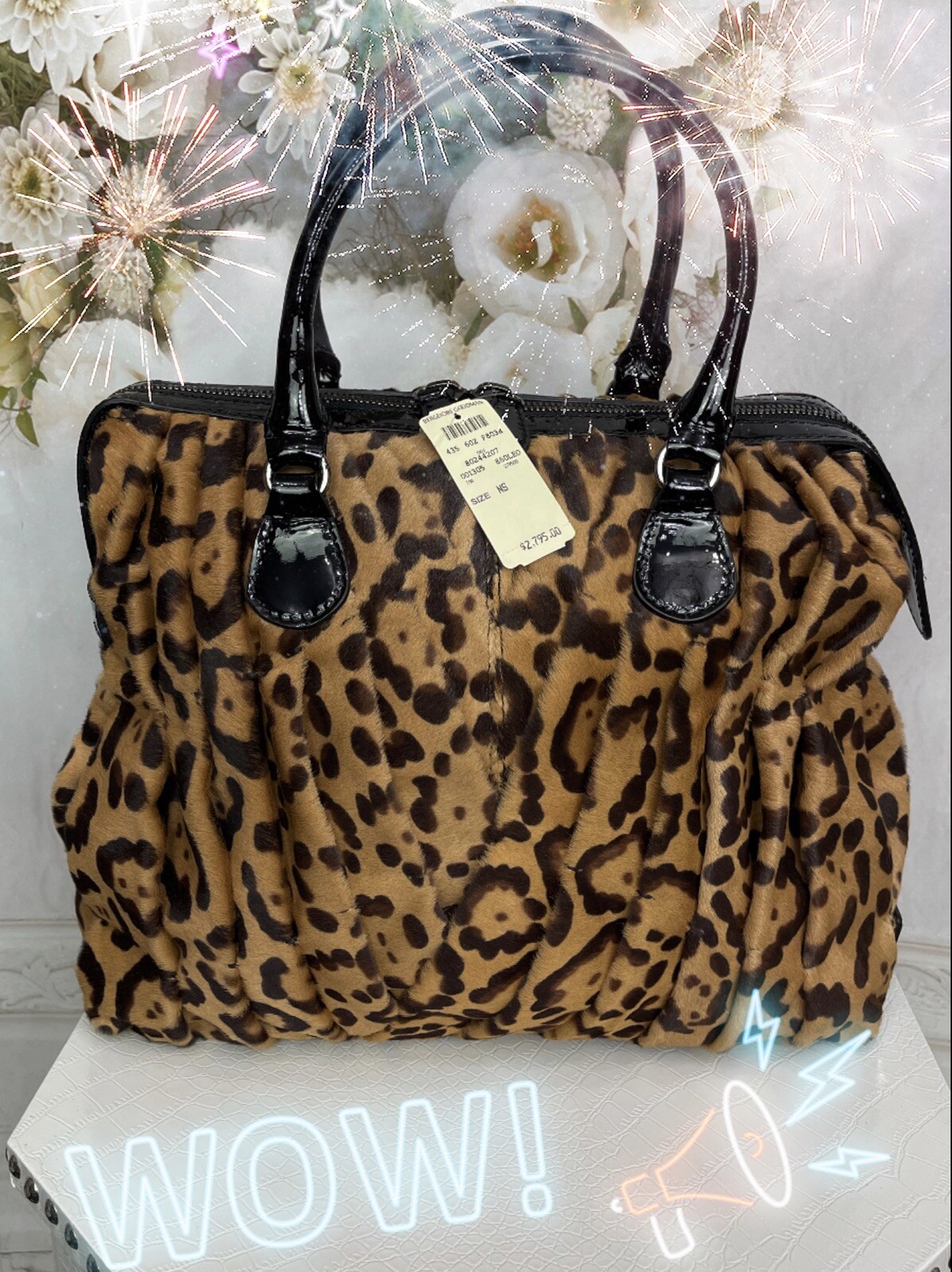 Borsa tote Valentino Garavani capelli pony a pieghe casa nuova con etichette finitura brevettata prezzo al dettaglio $3495