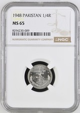 1948 Pakistan 1/4 Half Rupee - NGC MS 65