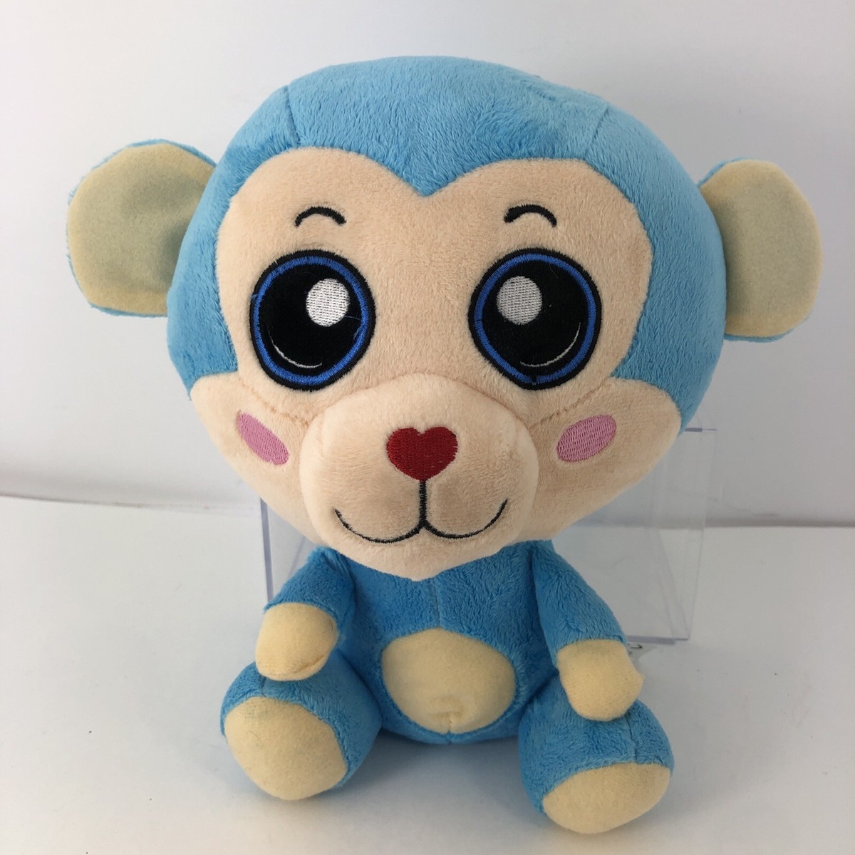 Blue Monkey Plush Stuffed Animal Embroidered Eyes 6 Inch Toy