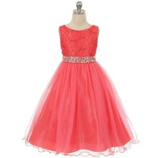 CORAL Size 4 Flower Girl Dress Birthday Recital Party Formal Bridesmaid Recital