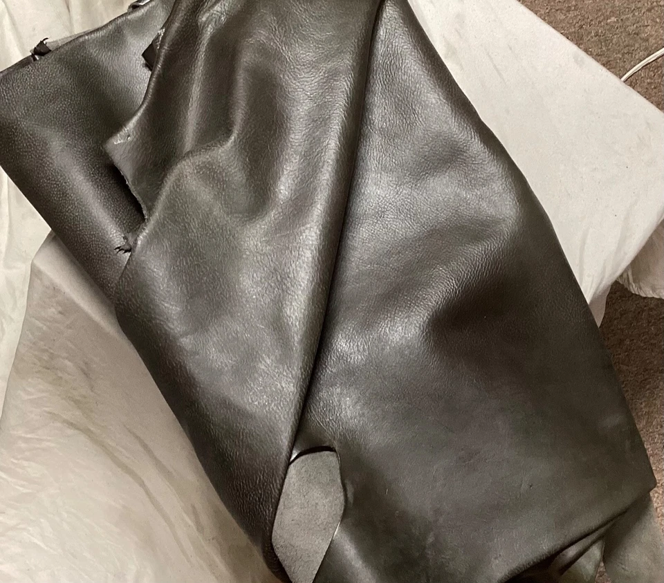 BR632 Leather Cow Hide Cowhide Upholstery Craft Fabric Silver Gray - Image 3 of 4