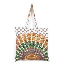 Indian Weiß Pfau Mandala Tote Bag Schulter Tasche Baumwolle Damen Einkaufstasche