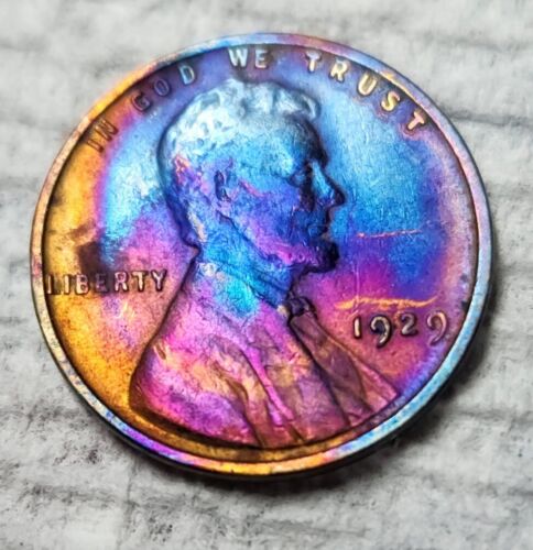 1929 Lincoln Wheat Cent Penny Rainbow Toned Beautifully Nice Condition  - Picture 1 of 2