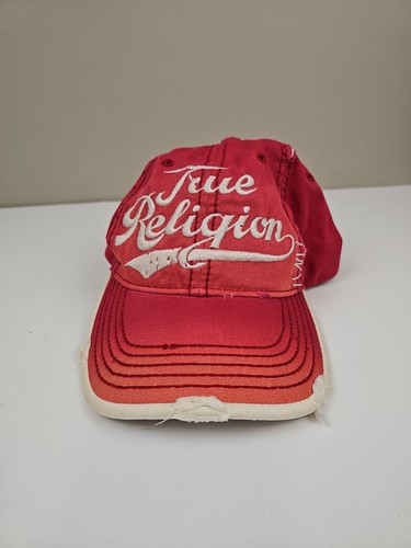 True Religion Hat Mens Adjustable Strap Back Script Distressed VTG Vintage Y2K - Picture 2 of 8