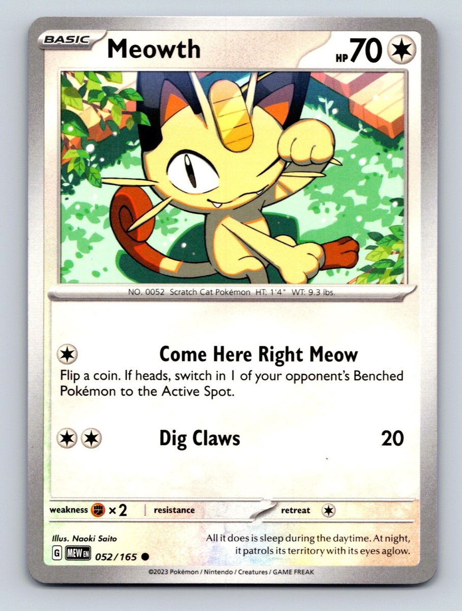 Meowth HP 70 Dig Claws Attack Rarity Colorless Card Pokémon | eBay