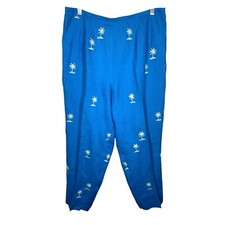 Talbots 100 Irish Linen Pant Size 14 Tropical Embroidered Palm Trees Capri Crop