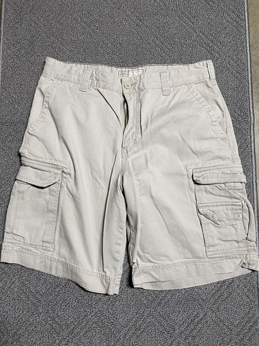 2 Pairs Baggy Loose Fit Cargo Shorts Mens 34 Beige Khaki Flat Front Retro - Picture 4 of 7