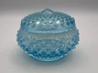 Vintage Fenton Blue Opalescent Hobnail Trinket Powder Dish