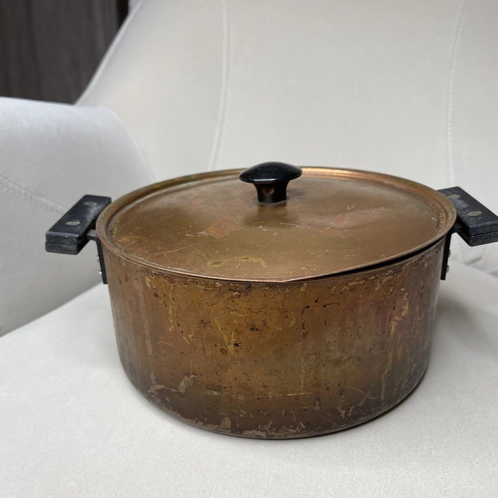 Vintage Copper Stock Cooking Pot With Lid Midcentury Medium Size W/ Handles