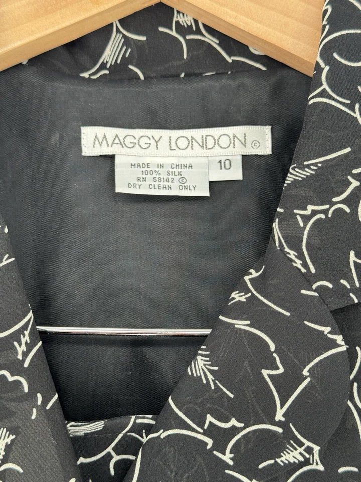 Conjunto de 2 falda/traje Maggy London de colección 100 % seda talla 10 negro floral forrado carrera Foto 3 de 4