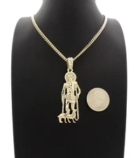 NEW ICED BLING SAN LAZARO PENDANT WITH 3mm 24" CUBAN CHAIN*