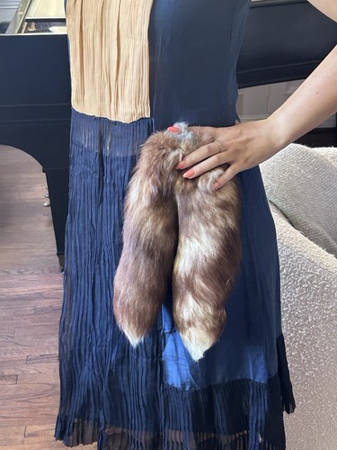 Vintage Double Fox Fur Tail w, Knitted Attachment Loop