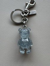 Coach Signature 3D Glitter Resin Blue Bear Bag Charm Fob Keychain Rare