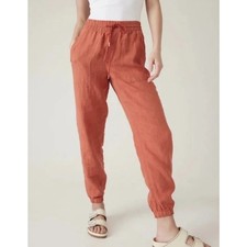 Athleta Retreat 100 Linen Jogger Pants Persimmon Coral Size 6P Coastal Resort