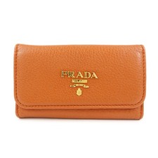 PRADA Leather Key Case Key Chain Key Holder Orange Authentic Used F/S
