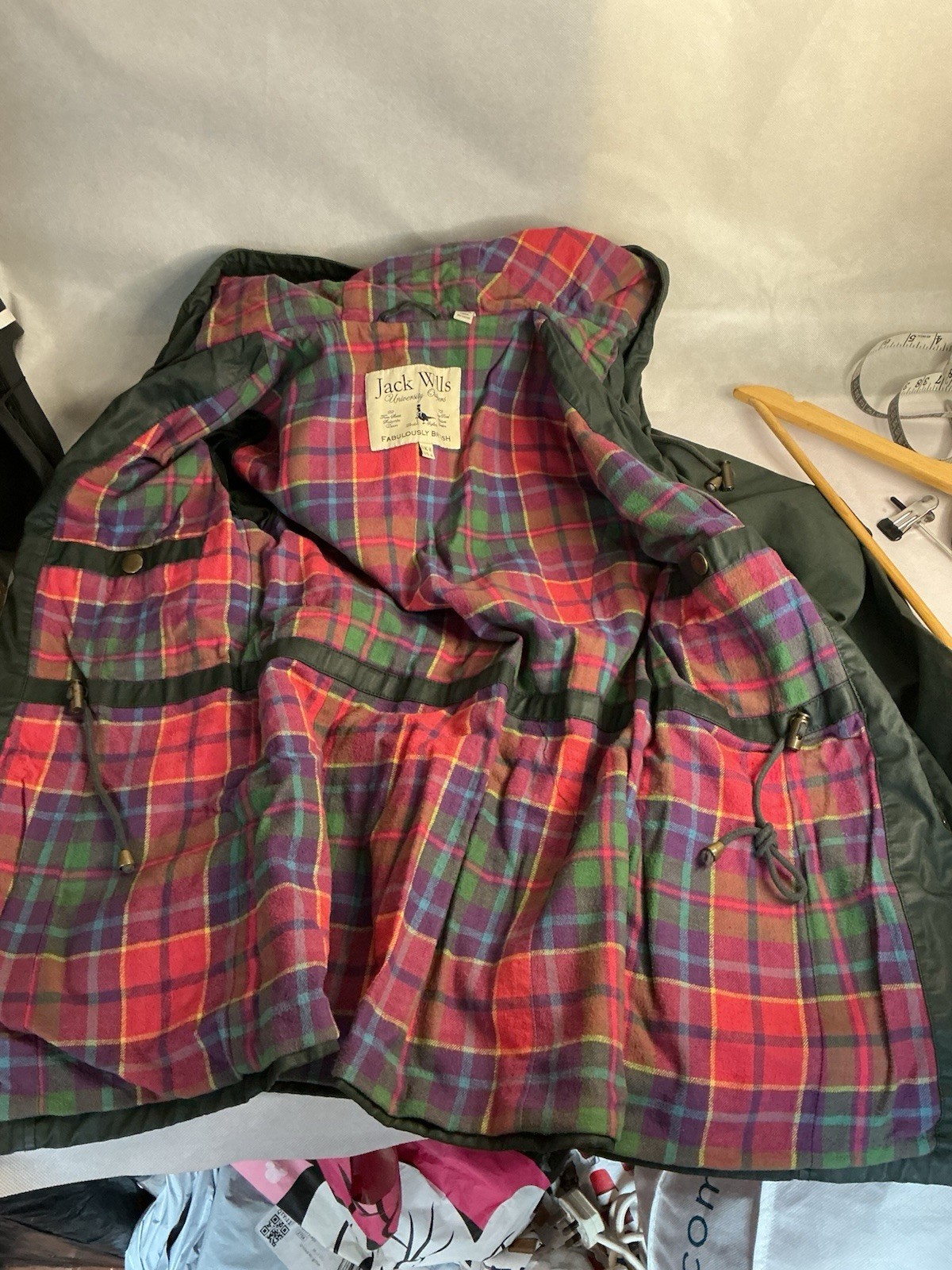 Jack Wills Wax Jacket Lined Green Size 8 Ladies Winter Walking Country Warm image 6