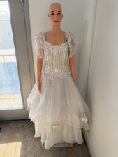 Vintage Lace Bridal Dress Beaded Tulle White Romantic Wedding Cottagecore S