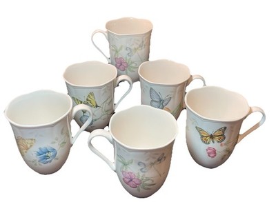 FREE SHIPPING 6 LENOX BUTTERFLY MEADOW 12 OZ MUGS Set Of 5 Different Designs EUC