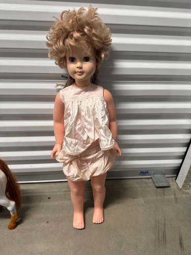 Vintage 1960s Chiltern 16 inch Doll in Peach knitted Dress