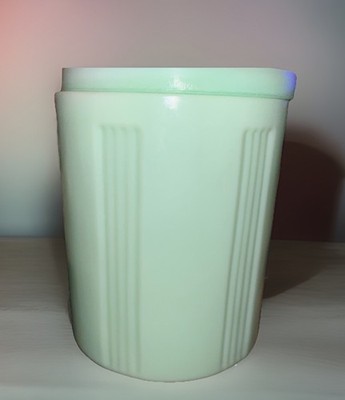 Vintage Green Jadeite Glass Canister With Lid 6 Inch Ribbed Container Jar No box