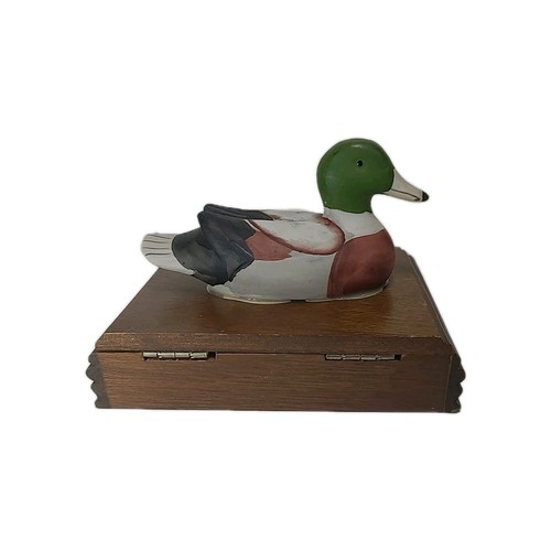 Vintage Ceramic Wood Mallard Duck Box NO Playing Cards 1980s Lake Cabin Hunting - Picture 4 of 9