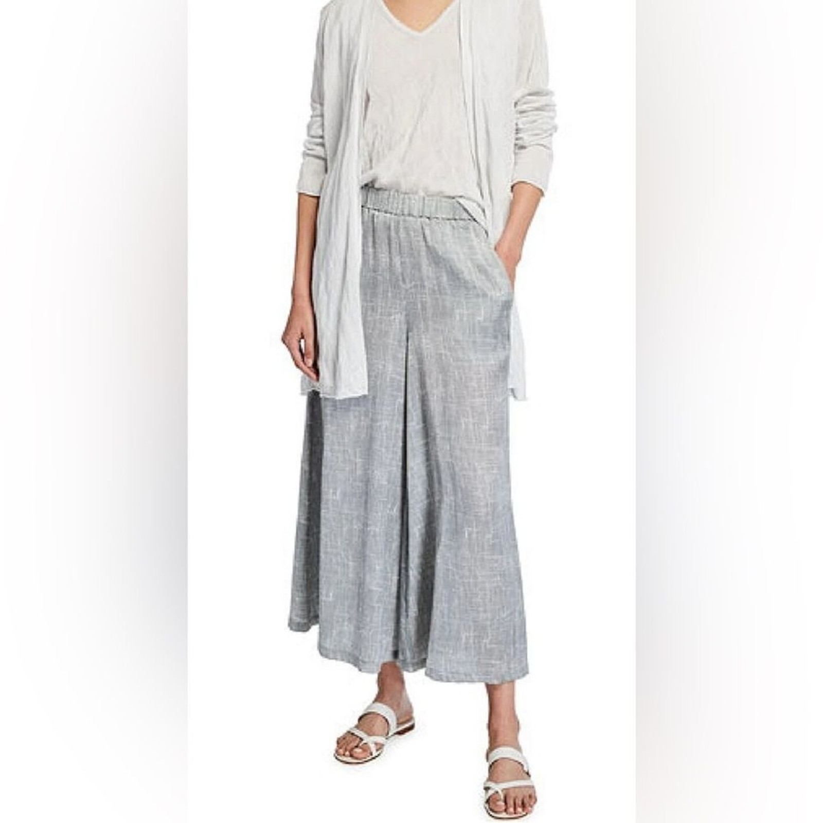 NWT Eileen Fisher Light Zinc Drift Silk/Cotton Dash Cropped Pants Size 3XL image 2