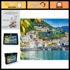 500 Piece Jigsaw Puzzle - Amalfi Coast Harbor, Italy - Framed by Lemons, Fun for