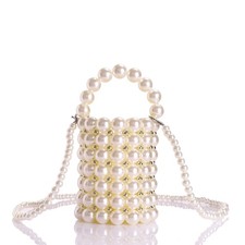 Beaded Handbag for Women White Pearl Decoration Evening Bags with Detachable ...