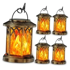  Solar Lanterns Outdoor Waterproof, Upgraded Flickering Flame Solar 4 Pack