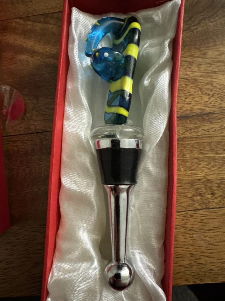 Sandalia chancla LS Arts azul y verde vidrio soplado metal botella de vino tapón Foto 3 de 4