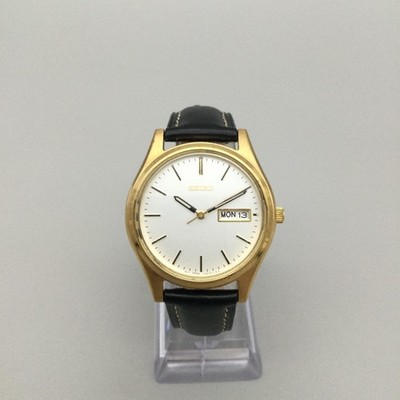 Vintage Seiko Mens Watch 36mm Day Date Gold Tone V743-9009 New